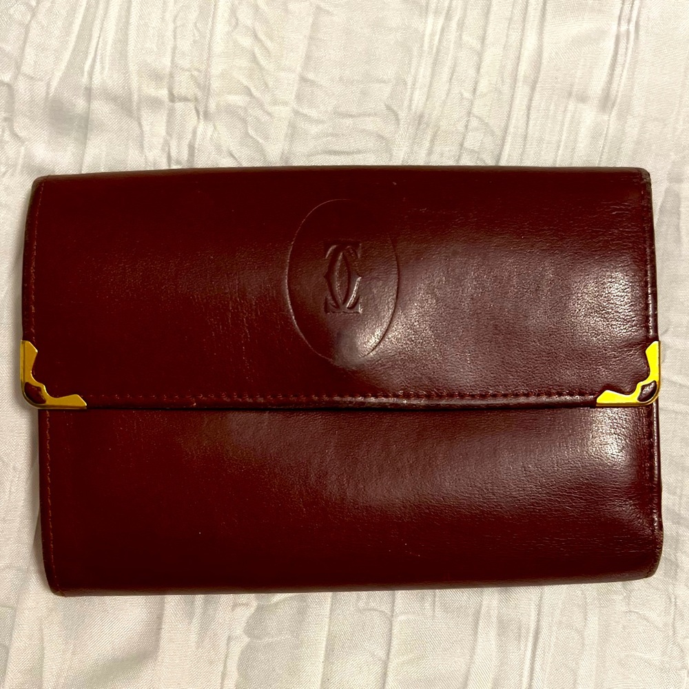 Cartier Burgundy Leather Must De Cartier Compact Wallet
